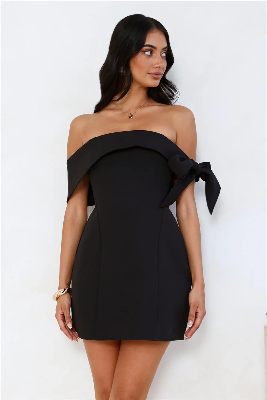 Seashell Dream Off Shoulder Mini Dress Black